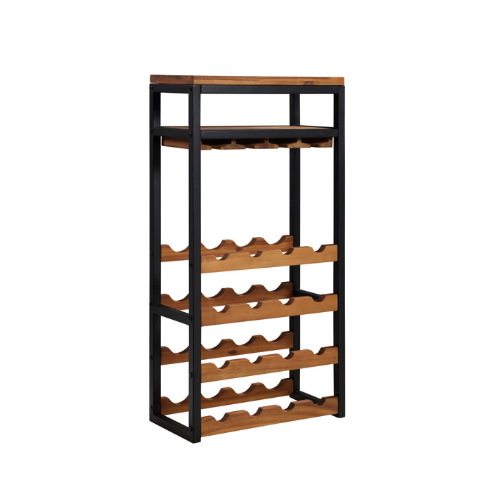 Loon Peak® Thrailkill 16 Bottle Floor Wine Bottle & Glass Rack in Black